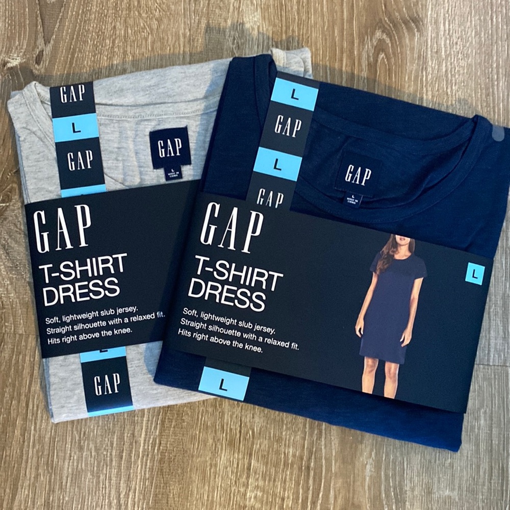 Gap NWT bundle of 2 T-shirt dresses, size Large, 1 heather grey, 1 midnight